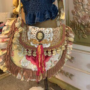 Handmade Romantic Fringed Appliqued Crossbody Bag Purse Tote Plus Size Friendly